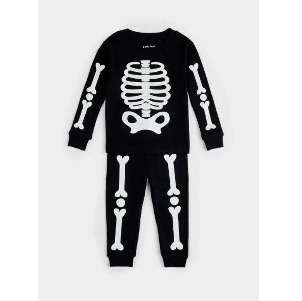 PETIT LEM Baby Black Halloween Skeleton Glow In Dark Print Two Piece Size 2